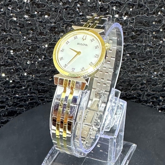 Women's (NWOT) Bulova Two-Tone Watch with Mother-of-Pearl and Diamond Face - Picture 2 of 3